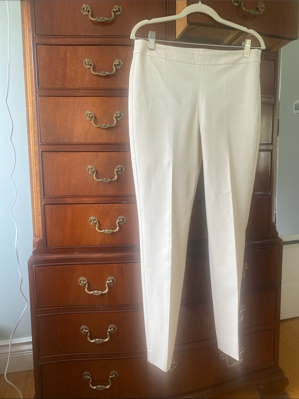 Talbots Cream Skinny Chatham pant, cotton stretch with side zip Dress Pants